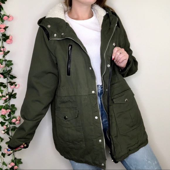 torrid Jackets & Blazers - Torrid Sherpa Lined Army Green Twill Jacket